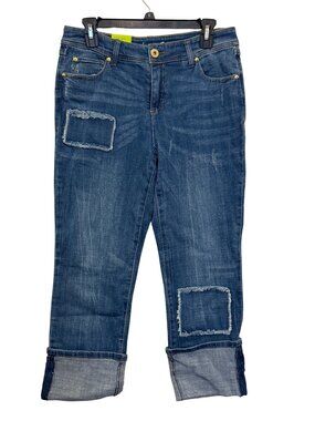 INC Denim Womens Straight Leg Crop Jeans With Patches Size 6 Regular Fit